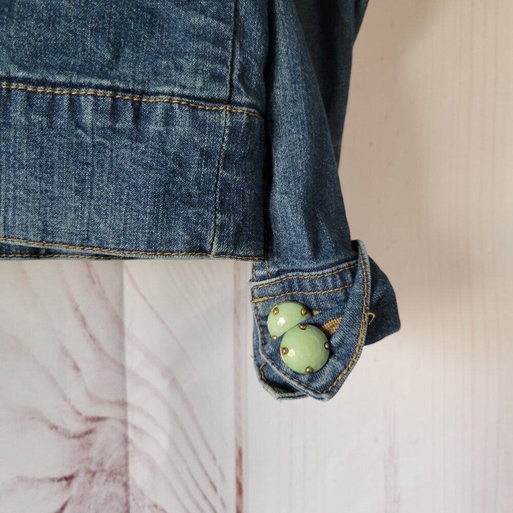 Coldwater Creek Denim Jean Jacket, Faux Jade/Brass Button-up, Women’s Petite XL - Picture 4 of 8